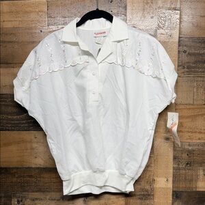 G. J. Clar 80s 90s White Short Dolman Sleeved Collared Shirt NWT Deadstock Sz 10